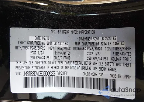 2011 Mazda Cx-9 Grand Touring из США, поврежденный, VIN JM3TB3DV0B0300923